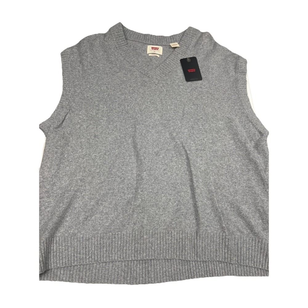 Levi's Unisex Grey V-Neck Sleeveless Cotton Knit Loose Fit Sweater Vest Size XL‎